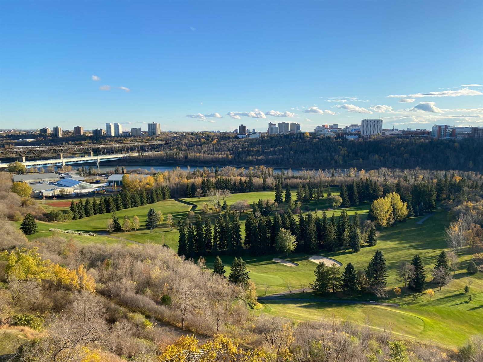 Edmonton's river valley and the High Level Bridge in autumn
